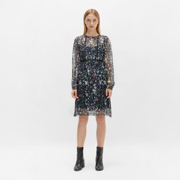 R13 Long Sleeve Mini Dress in Black Botanical - sz Small - Picture 1 of 11